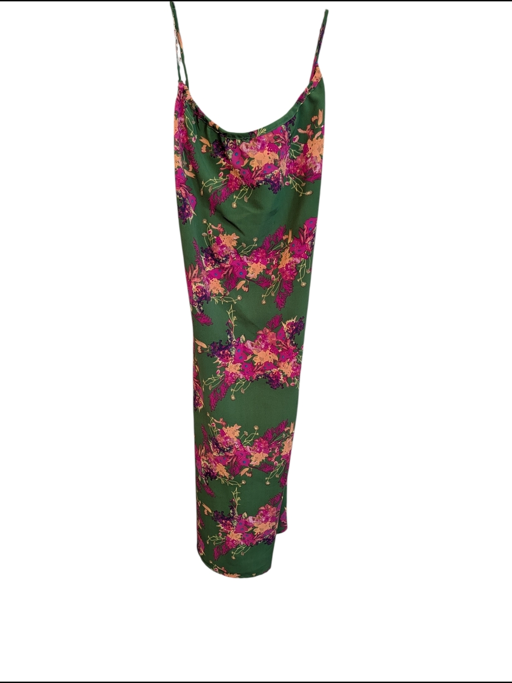 Hive & Honey Green Floral Slip Dress with Pink Bouquet Accents